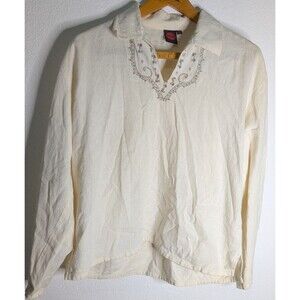 Kashish Handmade embroidered 100% linen tunic Boho Size 44 long sleeves (257)